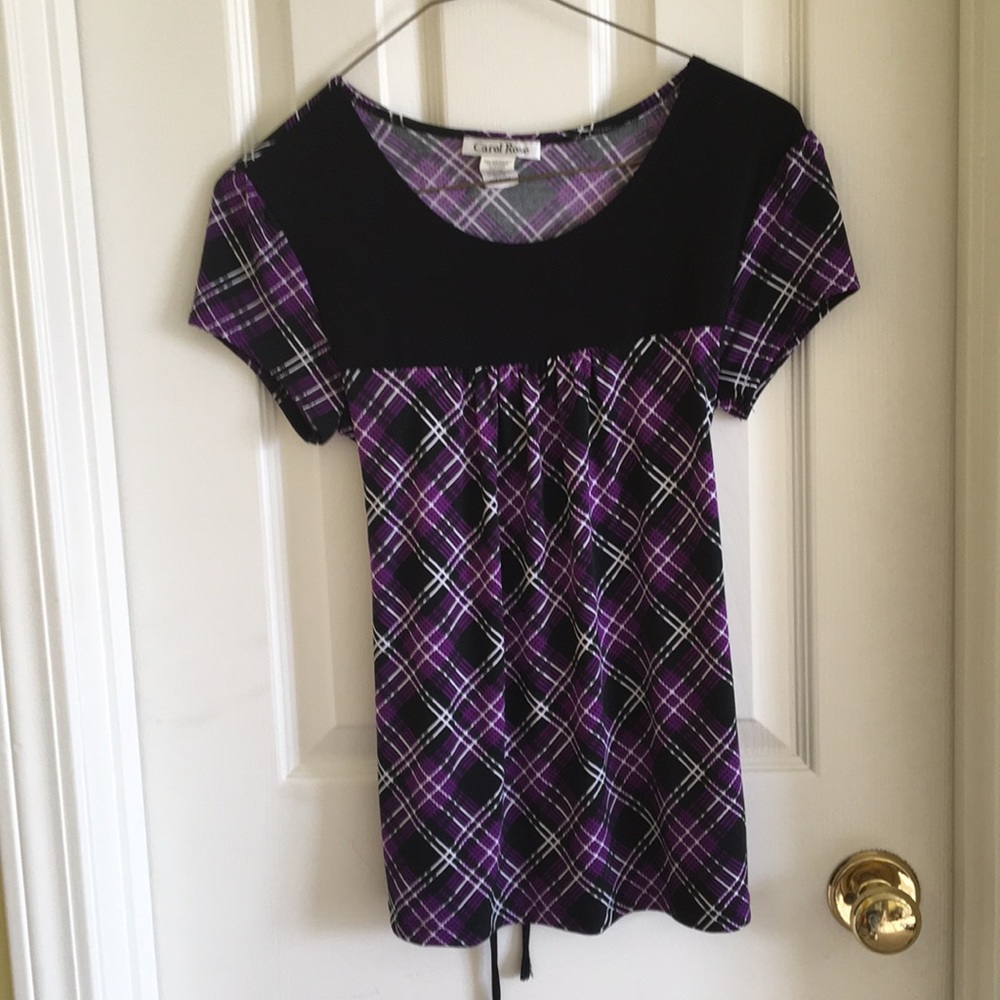 purple plaid top with waist tie